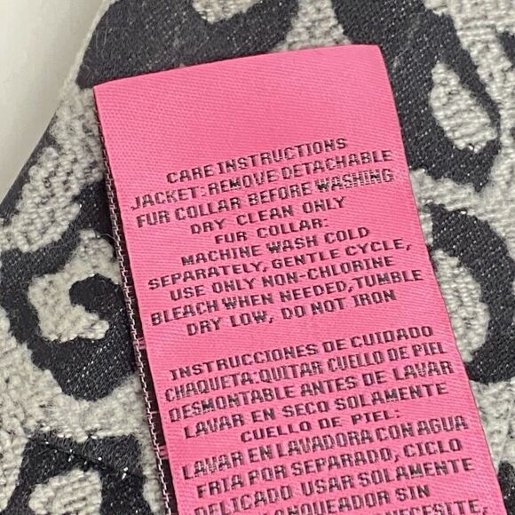 Betsy Johnson Black Snow Leopard Print Reversible Coat Wool Blend Women's Large - Picture 6 of 13